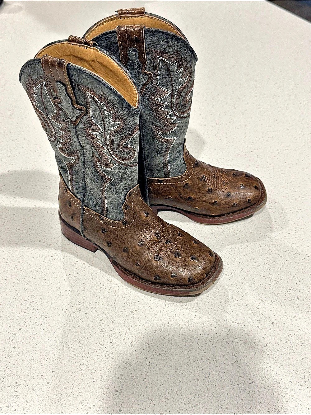 Roper Little Kids Western Boots Brown & Blue ostrich US 9